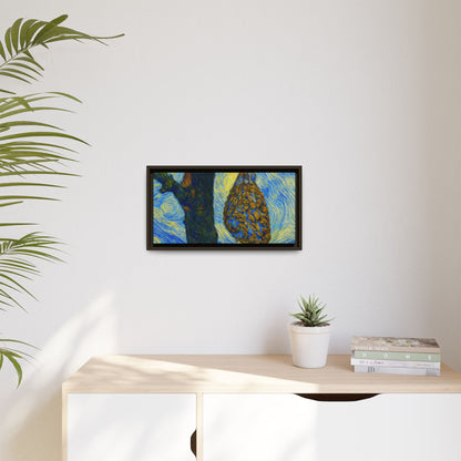 Framed matte canvas art of a starry nut cluster with dried plum colors, created by Printify, showcasing detailed botanical imagery.