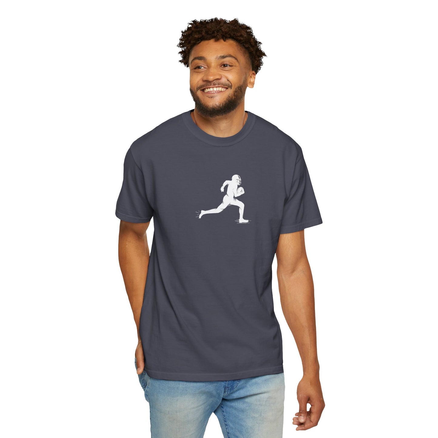 Sporty Unisex Garment-Dyed T-Shirt with Football Player Graphic, Activewear, Casual Wear, Gift for Runners, Fitness Apparel, Everyday Style