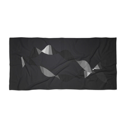 Monochrome Abstract Waves Beach Towel | Geometric Black Gray Design