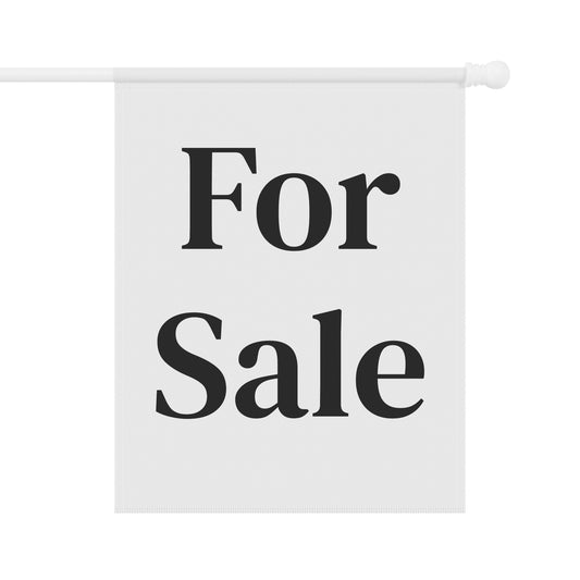 Printify garden flag with "House For Sale" banner, featuring bright colors and outdoor design for garden or yard display.