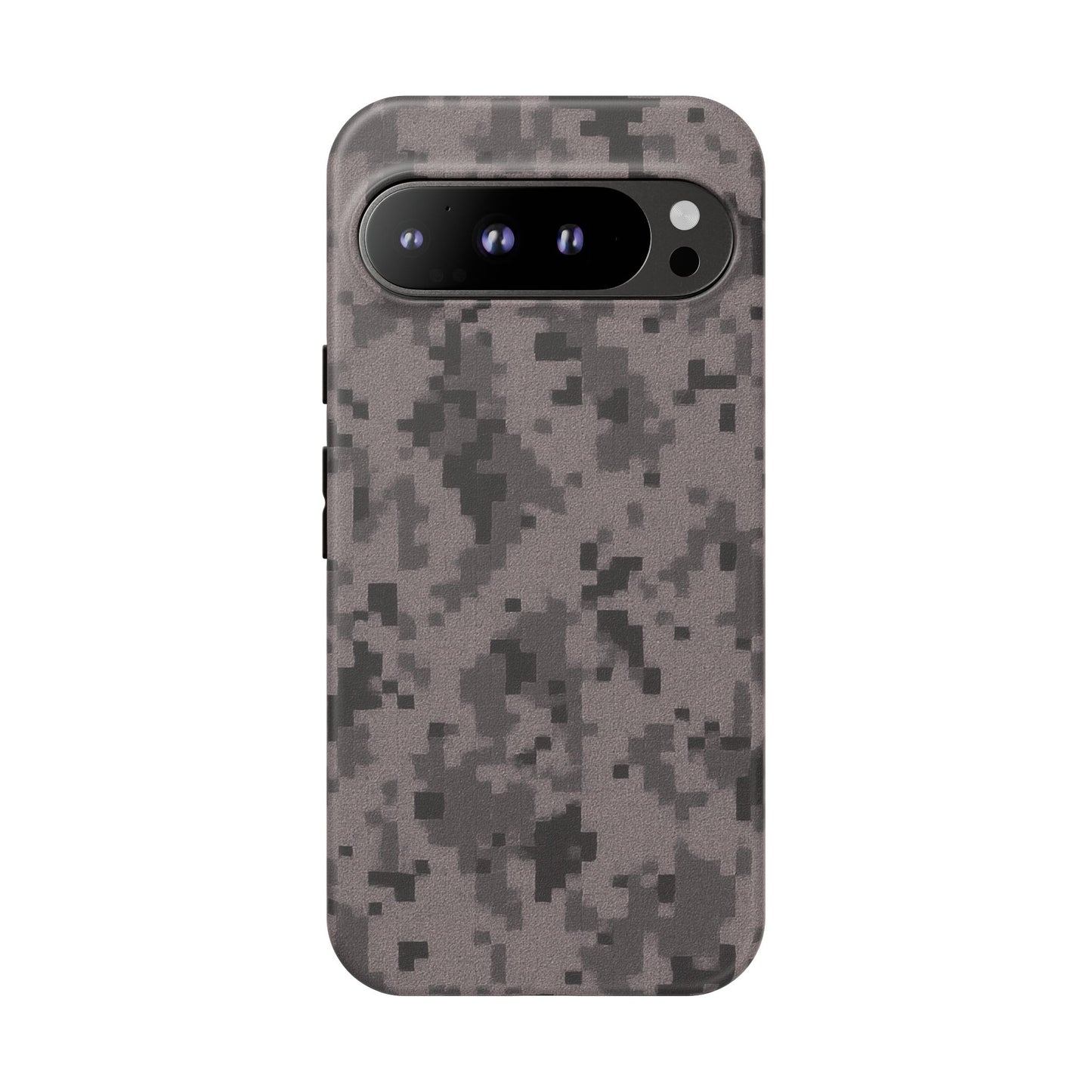 Gray digital camouflage phone case by Printify, tough protective cover with camouflage pattern for smartphones.