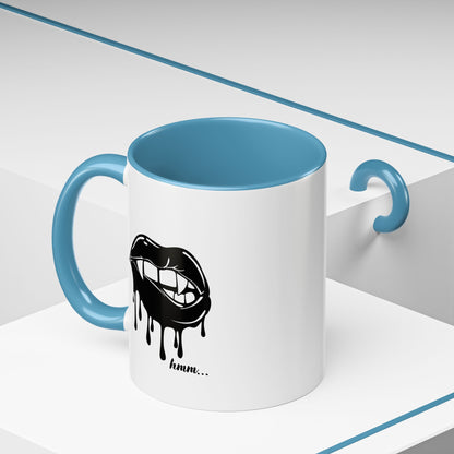 Black Dripping Bite Coffee Mug by Printify, 11oz or 15oz capacity, featuring a distinctive dripping design on a sleek mug.
