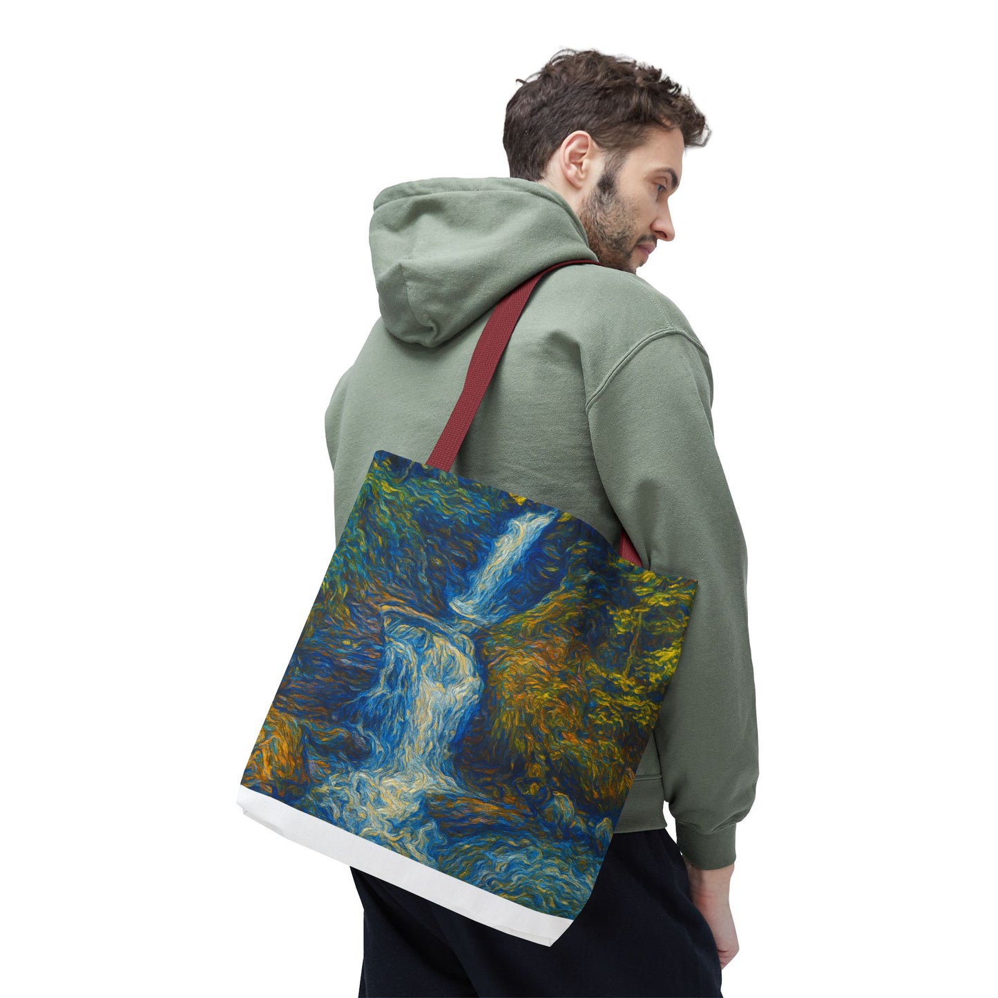 Nature-Inspired Tote Bag, Artistic Eco-Friendly Shopper, Waterfall Design, Reusable Market Bag, Gift for Nature Lovers - TRV