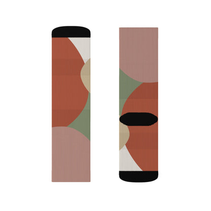 Abstract Geometric Floral Sublimation Socks | Colorblock Crew Socks