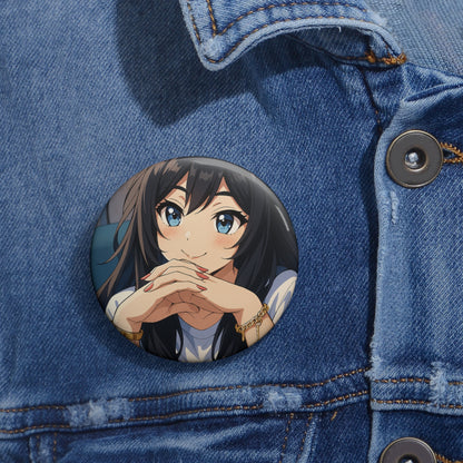 Anime Girl Illustration Pin Button | Custom Pin - TRV