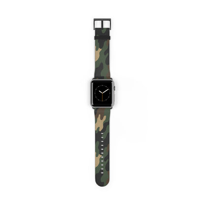 Green camouflage silicone Apple Watch band by Printify, durable and adjustable camouflage strap for Apple Watch accessories.