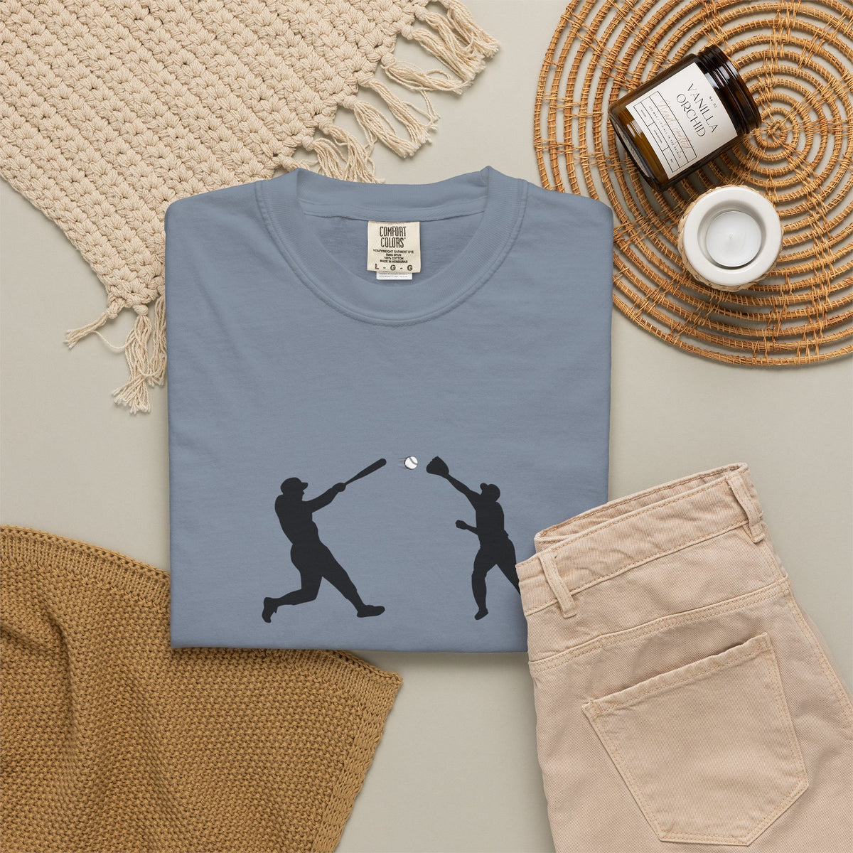 Black baseball silhouette graphic T-shirt for men, featuring minimal baseball players design on comfortable cotton fabric.
