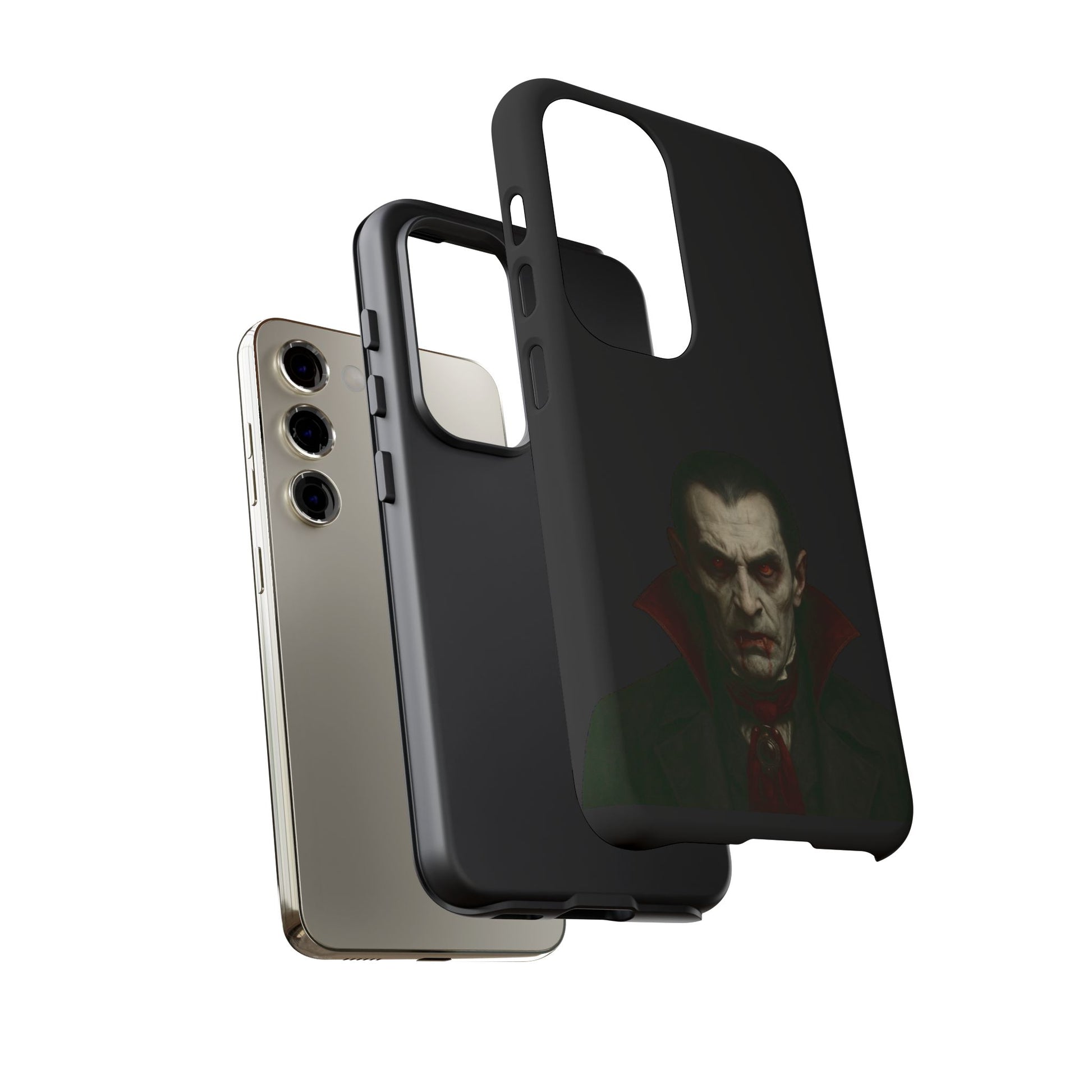 Gothic vampire portrait phone case featuring Dracula horror design for iPhone, made by Printify.