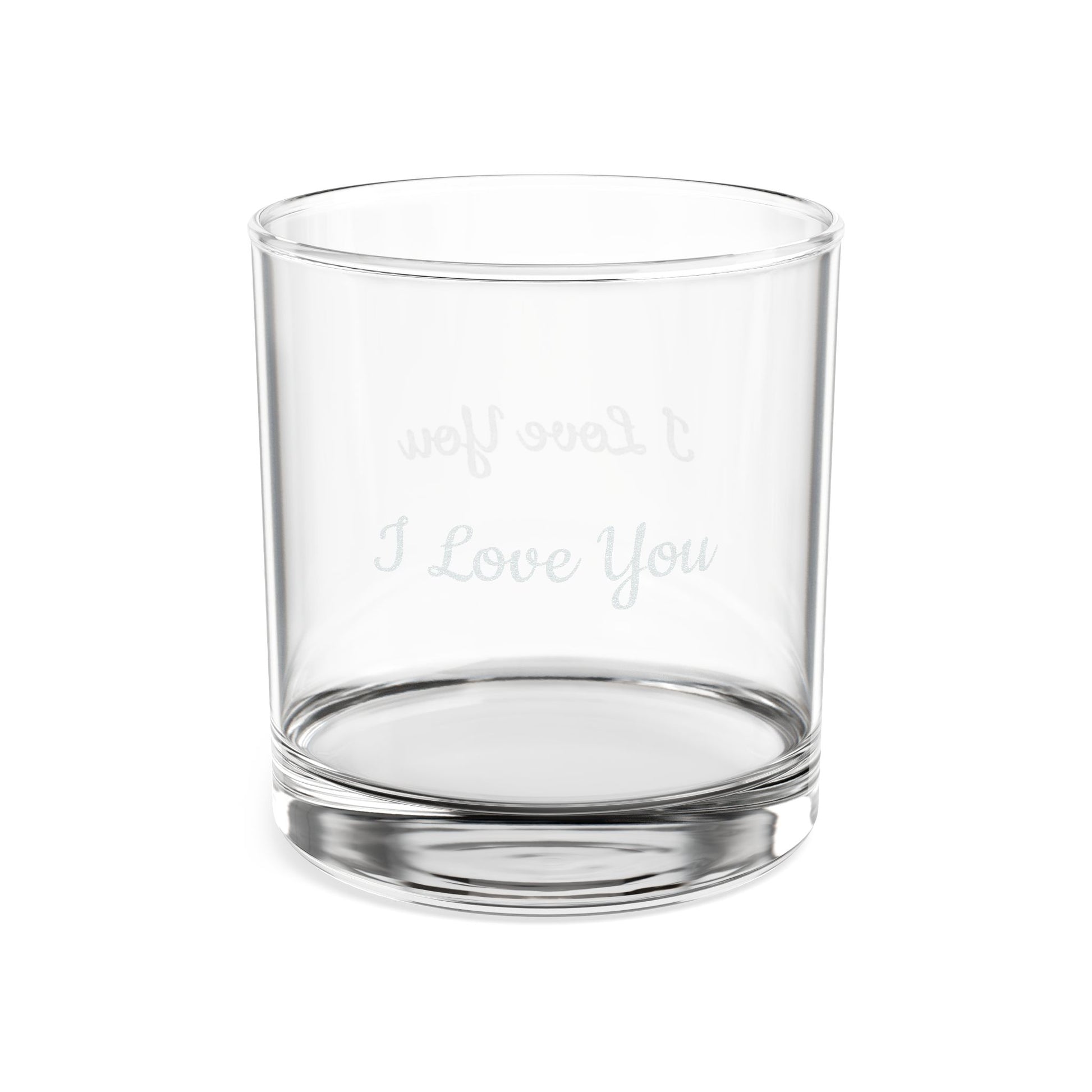 Engraved I Love You whiskey glass, 10.5 oz personalized rocks glass from Printify, clear glassware with custom engraving.