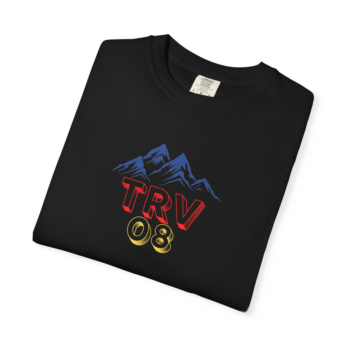 Unisex garment-dyed T-shirt with the TRV08 Logo printed on the front, made by Printify, shown in a casual, relaxed fit.