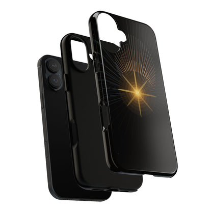 Tough Cases - Radiant Star Phone Case, Protective Black Shockproof Cover with Golden Light Design