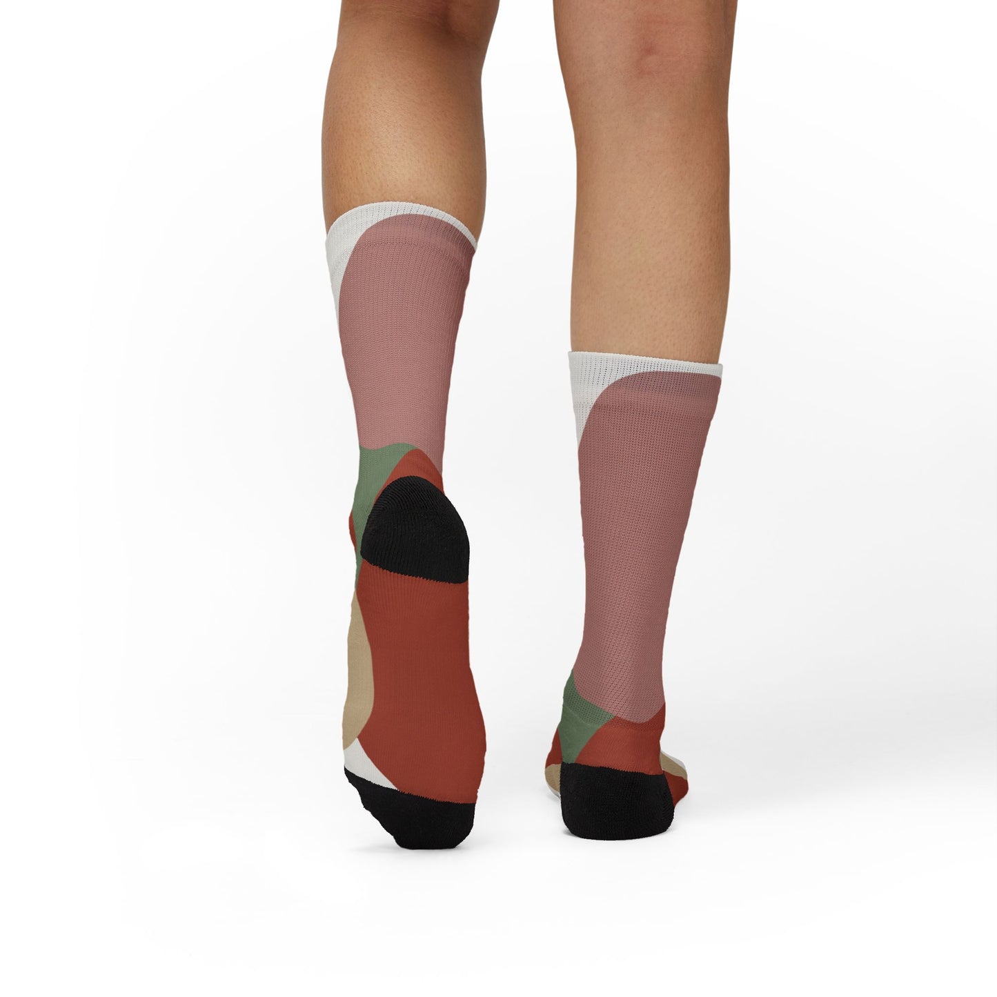 Abstract Geometric Floral Sublimation Socks | Colorblock Crew Socks