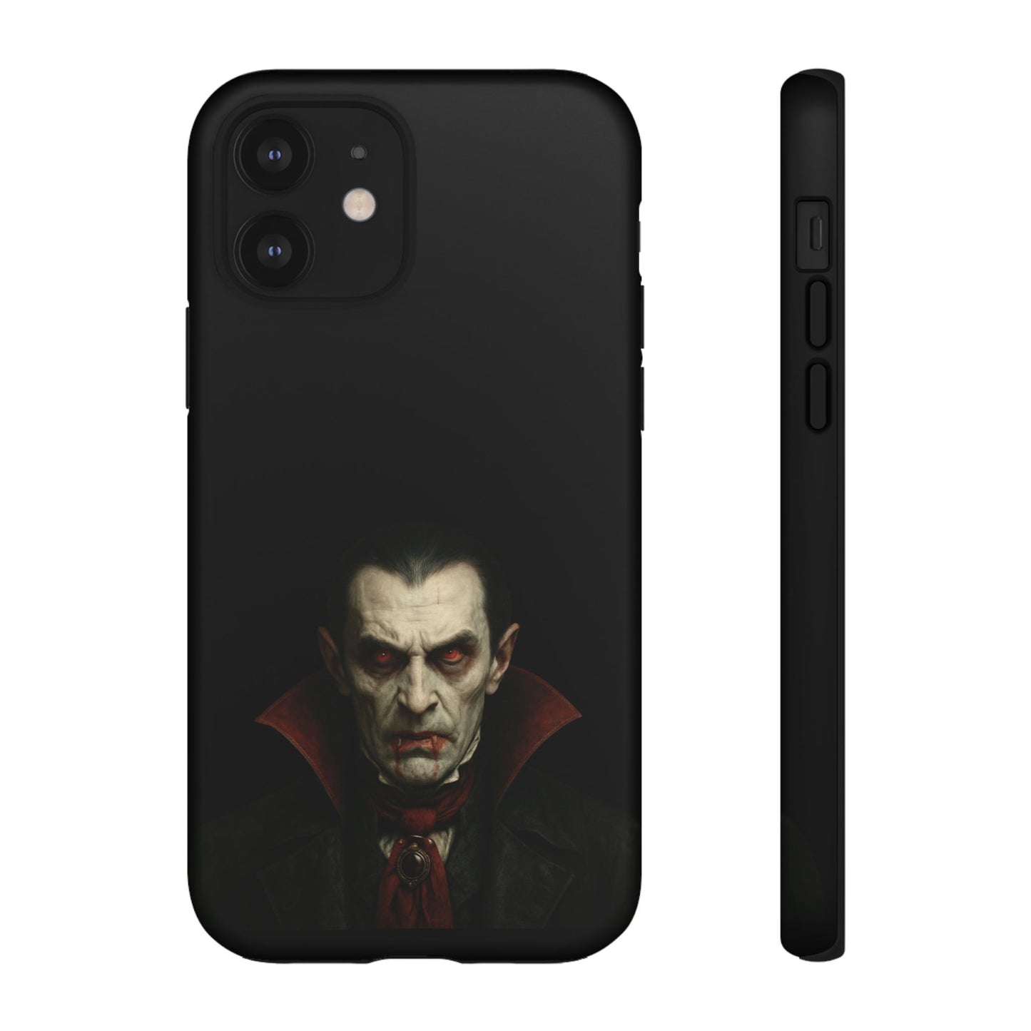 Gothic vampire portrait phone case for iPhone featuring Dracula horror design, printed by Printify.