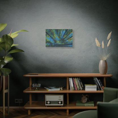 Forest Canopy Matte Canvas Wall Art — Upward View of Trees, Blue & Green Nature Print
