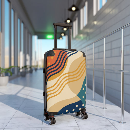 Colorful abstract waves design on modern carry-on suitcase by Printify, lightweight travel luggage with durable wheels and handle.