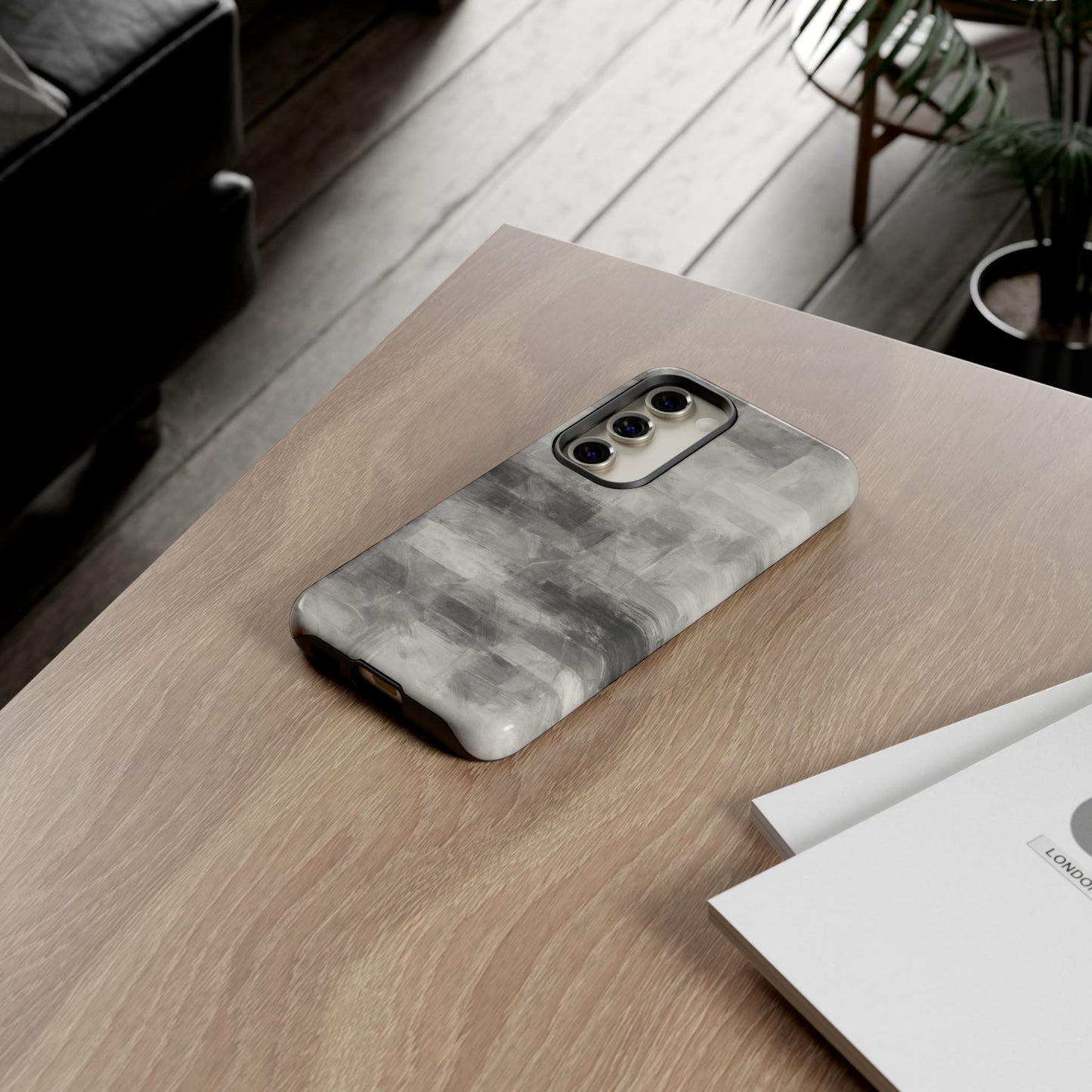 Abstract gray grid iPhone phone case by Printify, tough protective cover with modern geometric design.