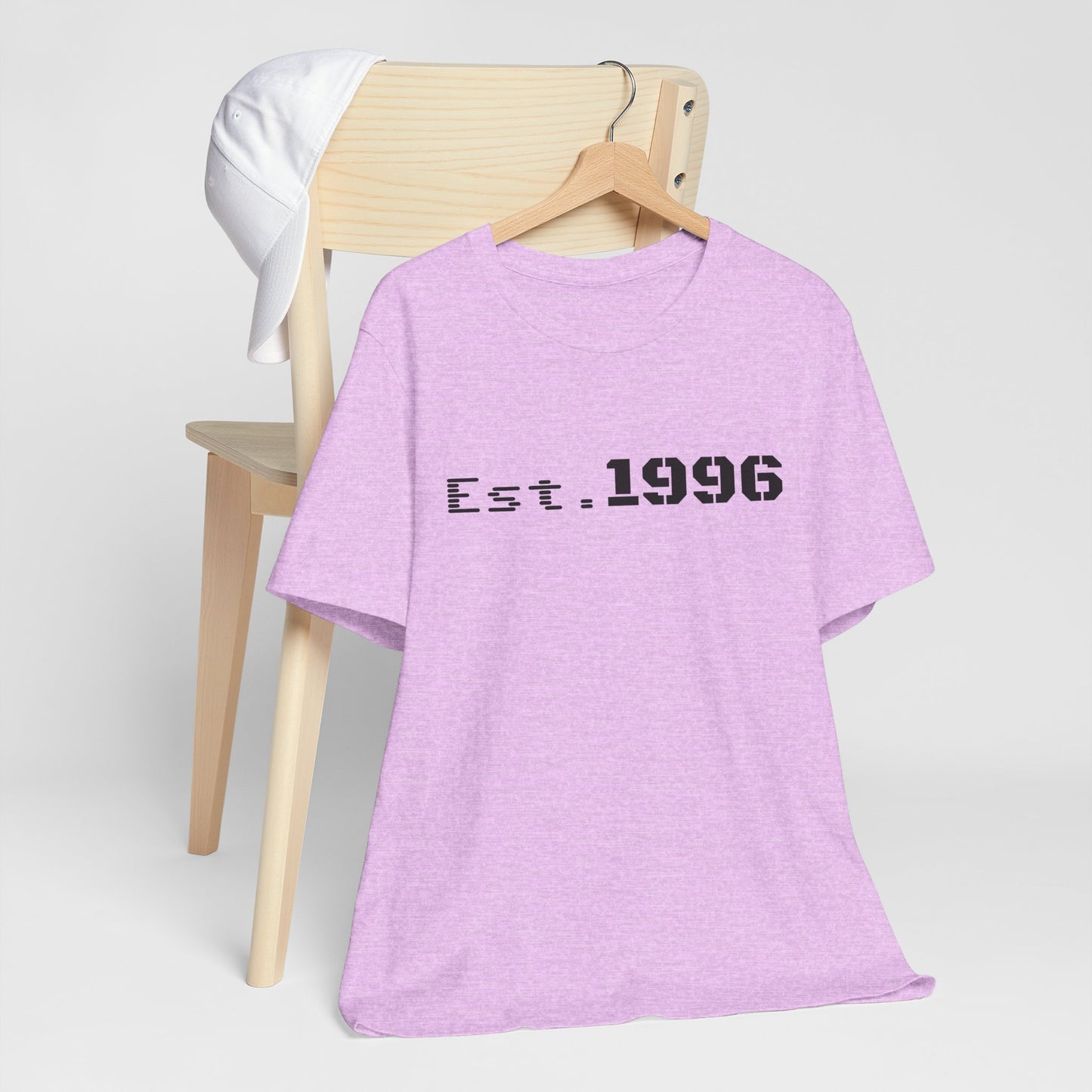 Vintage Est. 1996 T-shirt by Printify featuring retro design, perfect as a birth year birthday gift for men or women.