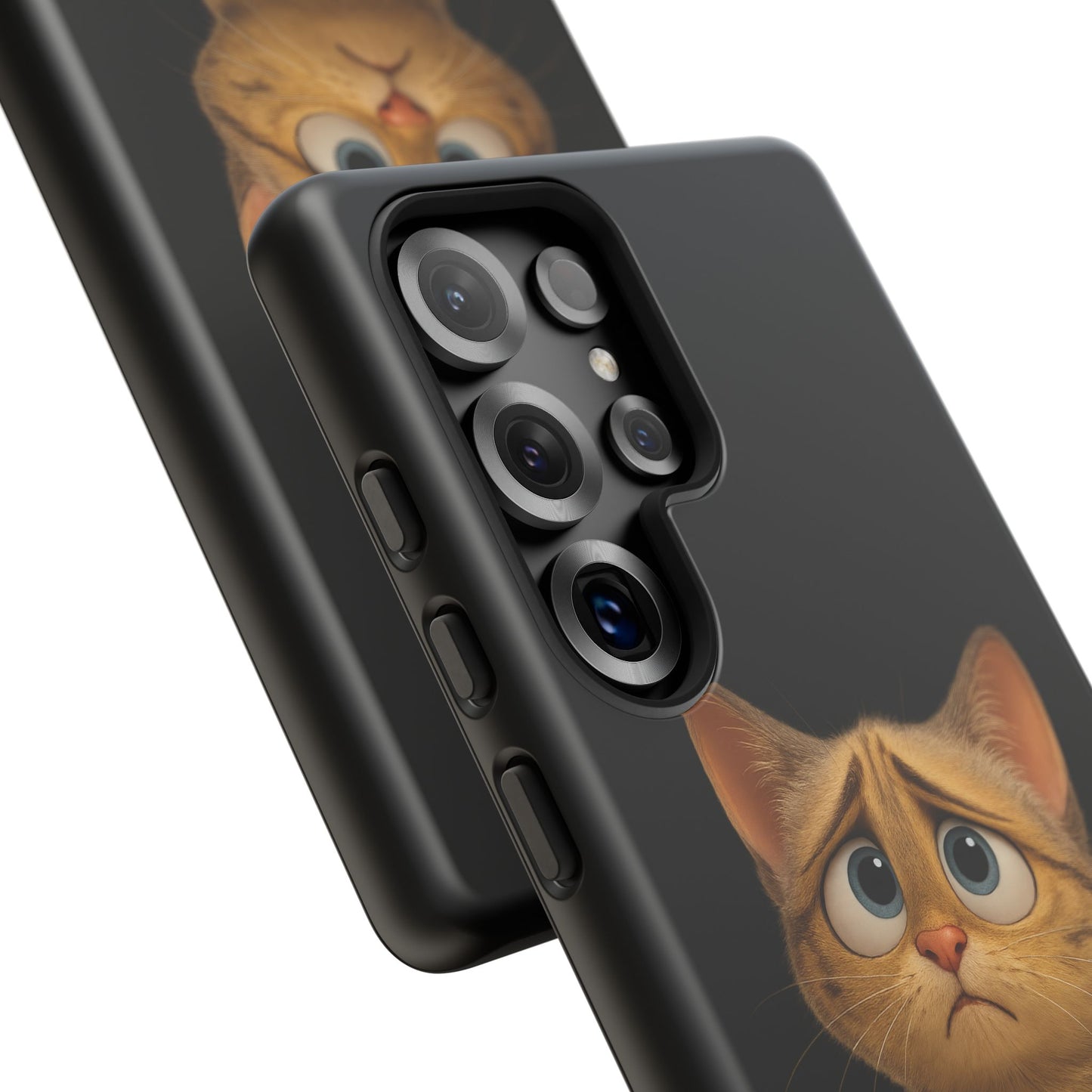 Cute sad kitty design on a protective iPhone case by Printify, featuring a charming cat illustration for phone protection.
