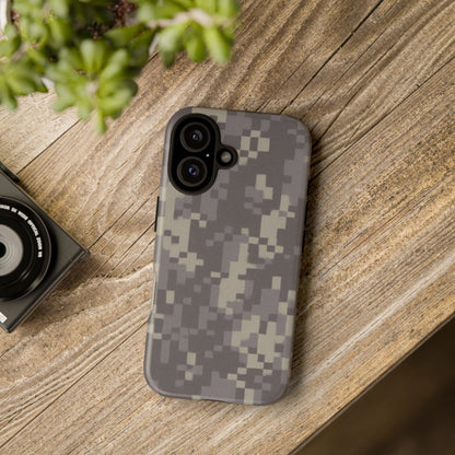 Digital camouflage tough phone case by Printify offers rugged protection for smartphones with a durable camouflage design.