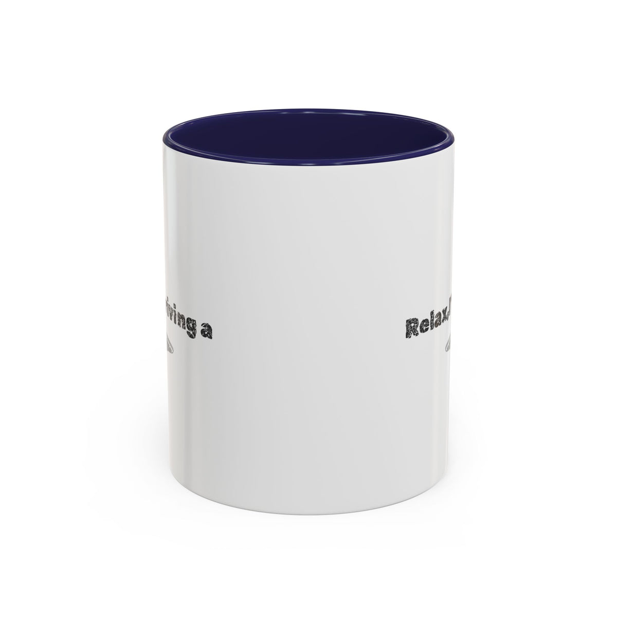Ceramic coffee mug with "Relax, I’m Driving" UFO accent design, available in 11 oz and 15 oz sizes, by Printify.