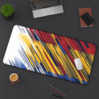 Abstract Flag Brushstroke Desk Mat — Colorful Red, Yellow & Blue Gaming/Office Mousepad