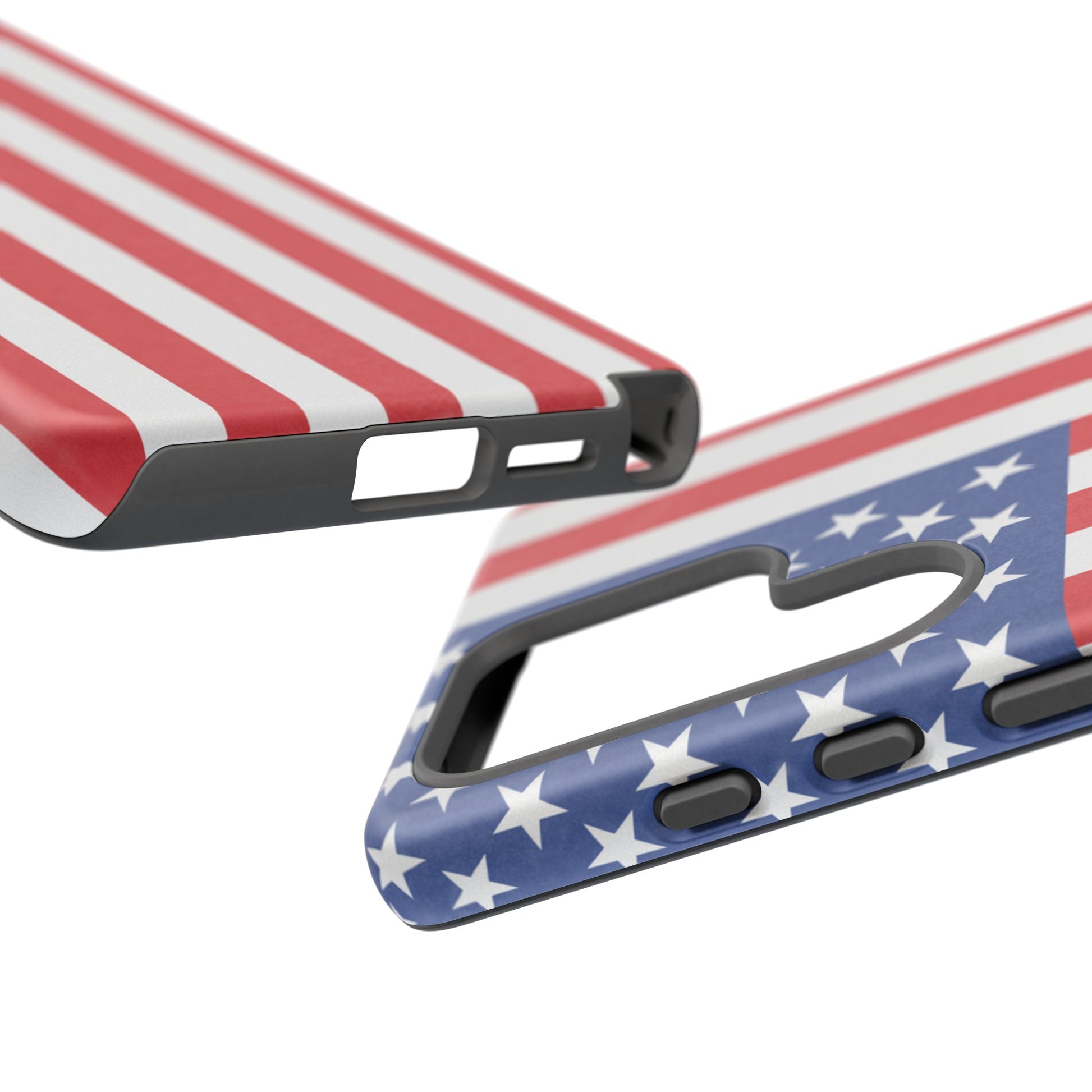 American flag tough phone case for iPhone and Samsung, patriotic protective cover with bold flag design and durable material.