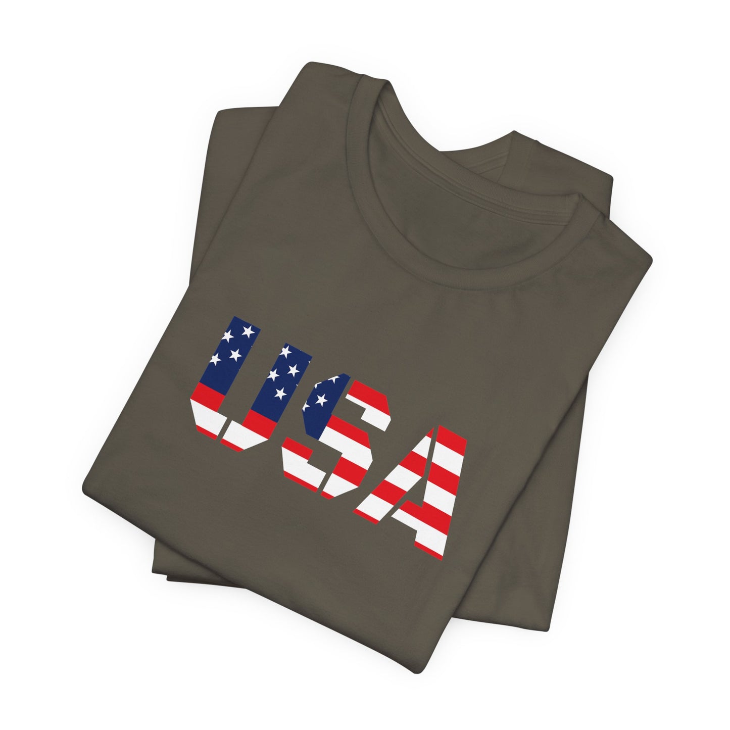 USA Flag Text Tee — Patriotic Fourth of July T-Shirt