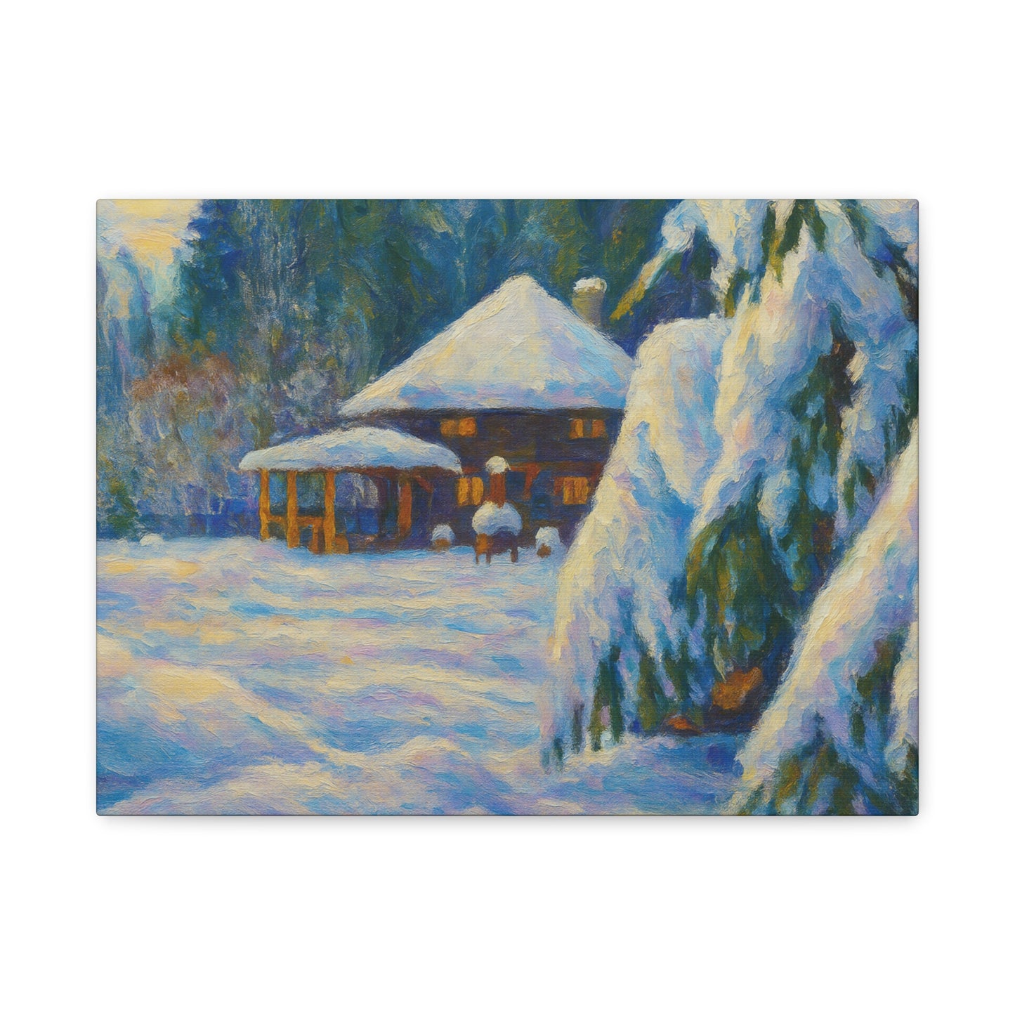 Winter Landscape Canvas Wall Art, Cozy Home Decor, Christmas Gift, Seasonal Artwork, Impressionist Style - TRV