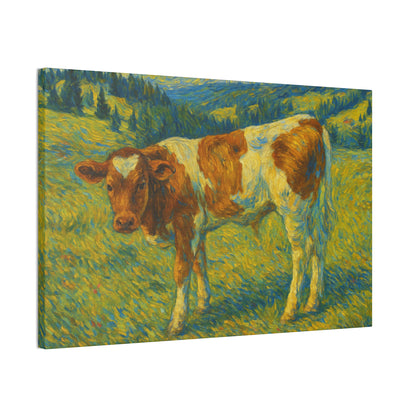 Artistic Cow Canvas Wall Art, Charming Farmhouse Decor, Animal Lover Gift, Rustic Home Accent, Calf Painting, Country Aesthetic