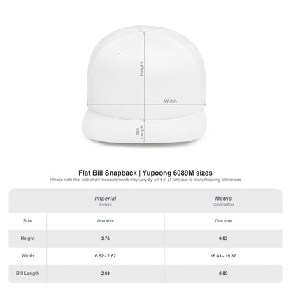 Printify minimalist flat bill snapback hat featuring a hand gesture design, stylish and casual headwear for everyday wear.