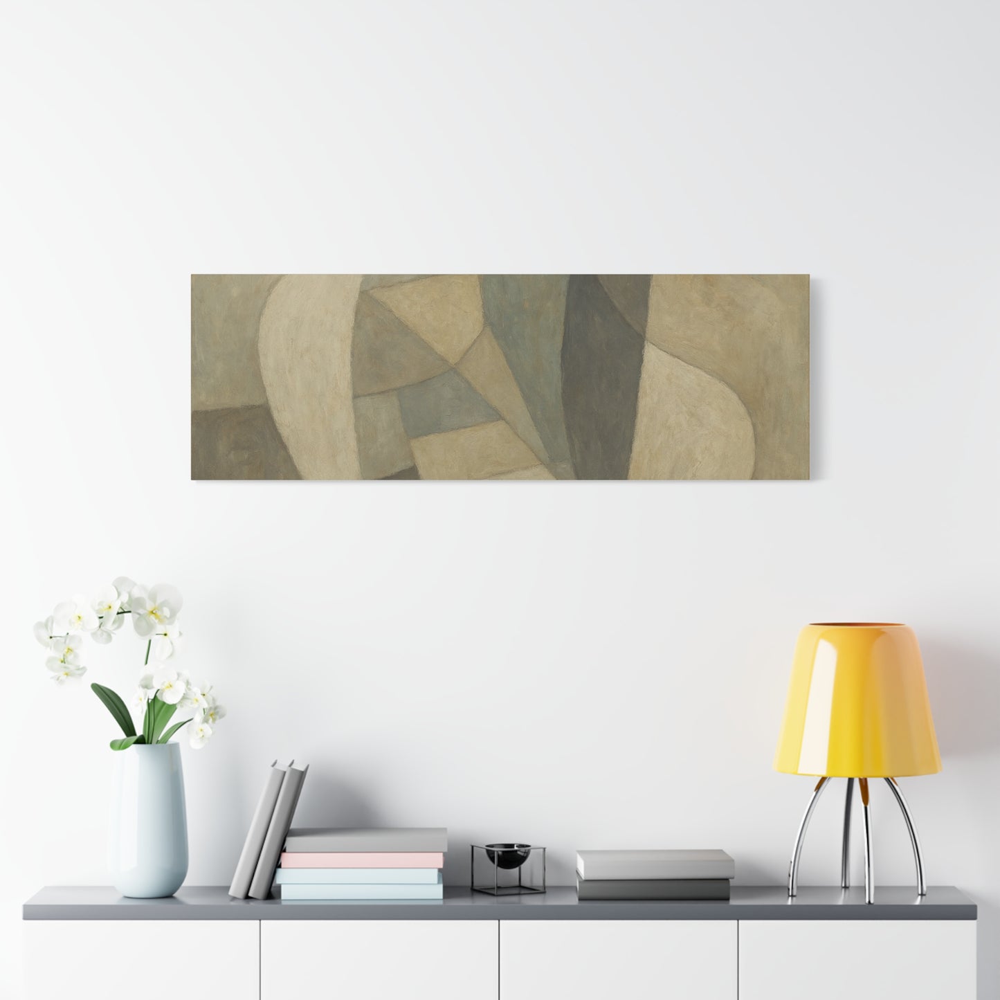 Abstract neutral geometric shapes printed on matte canvas by Printify, featuring modern, minimalist design with various geometric patterns.