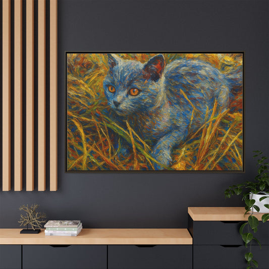 Framed Matte Canvas - Blue Cat in Autumn Grasses