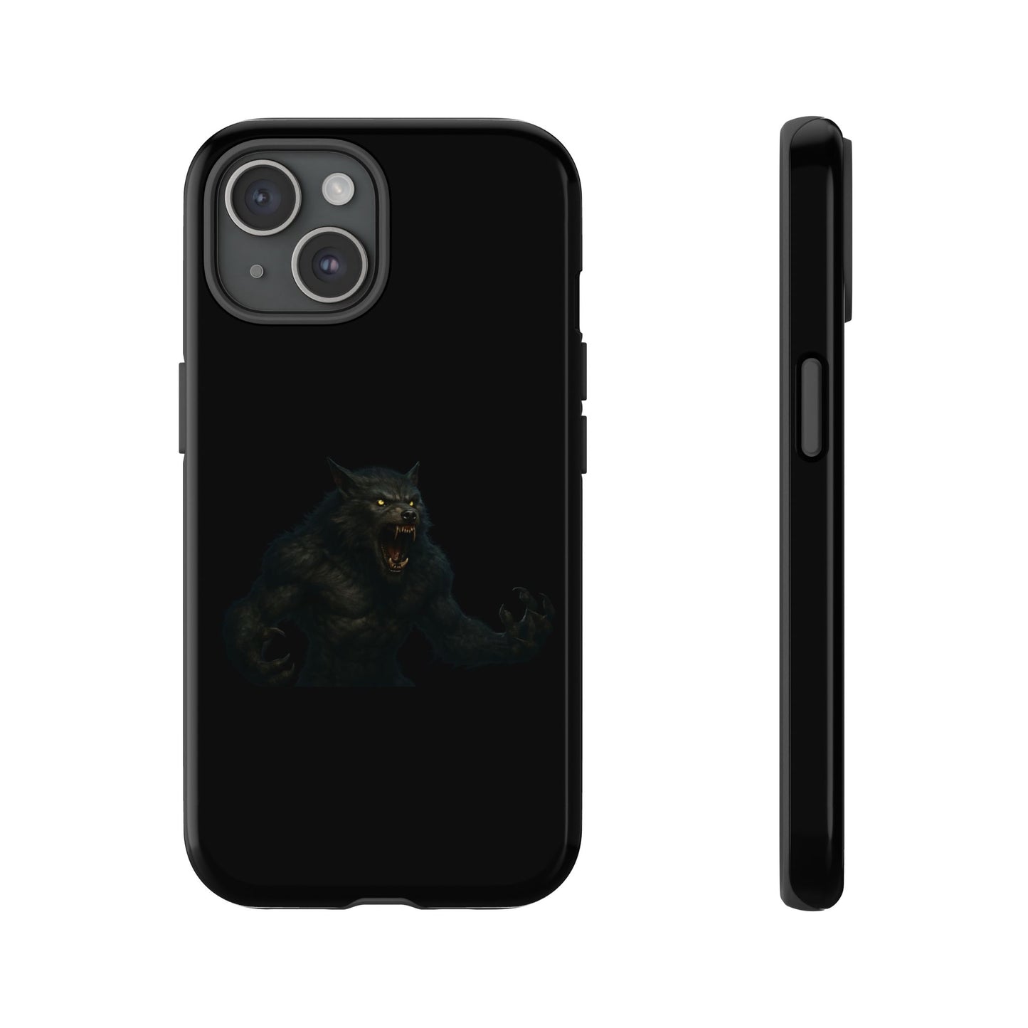 Dark werewolf graphic phone case by Printify, tough protective case with monster design for smartphones.