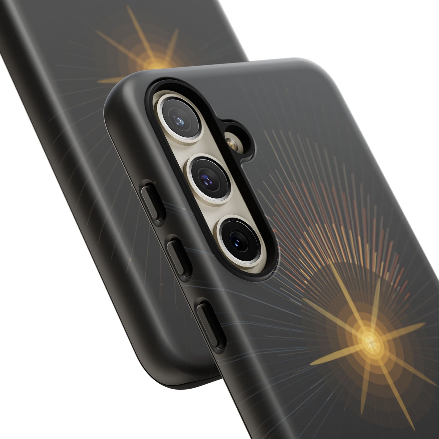Tough Cases - Radiant Star Phone Case, Protective Black Shockproof Cover with Golden Light Design