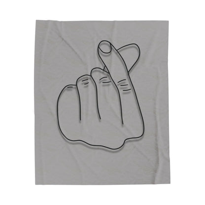 Velveteen plush blanket with heart gesture print, cozy all-over design by Printify, ideal for gifts and home decor.