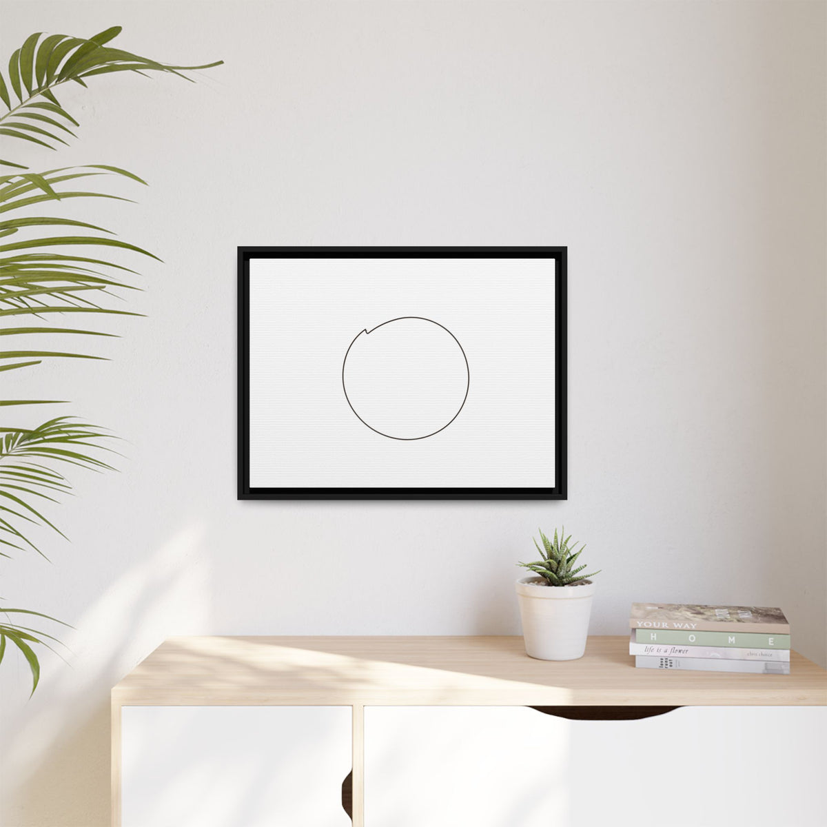 Framed matte canvas wall art featuring a minimal circular line design, by Printify, ideal for modern home decor.