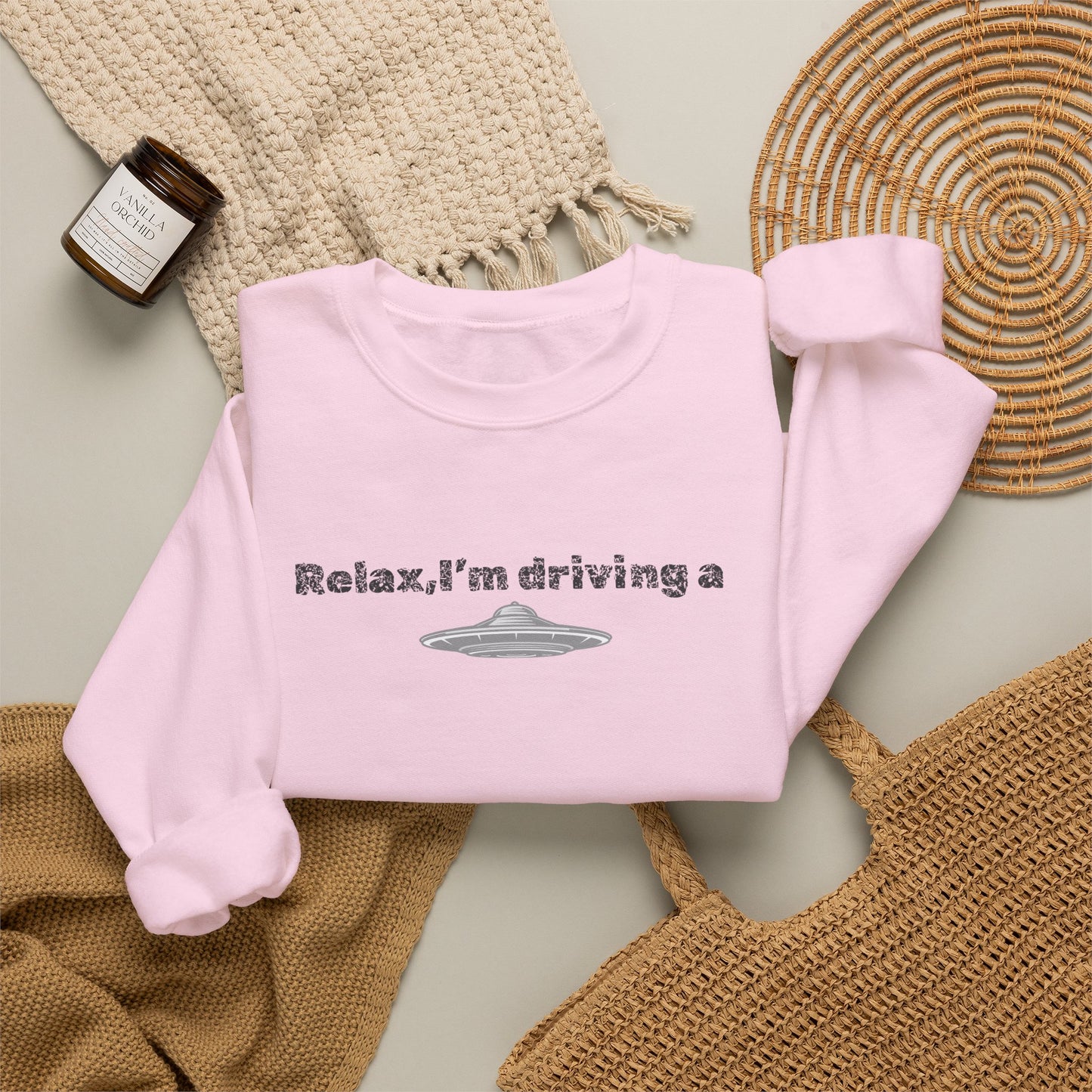 Relaxing UFO Driving Sweatshirt, Funny Gift for UFO Lovers, Unisex Crewneck Pullover, Casual Wear, Space Enthusiast Apparel