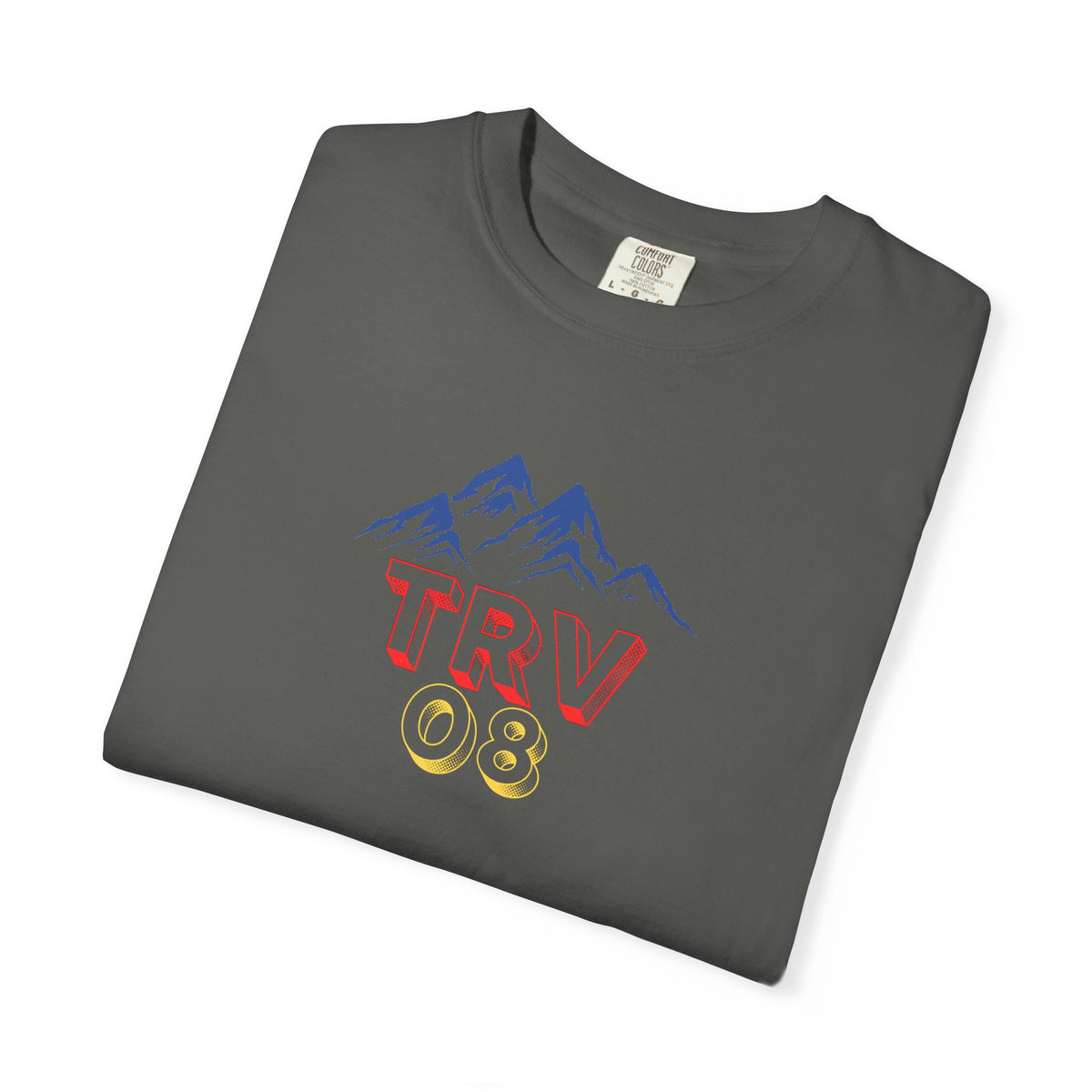 Unisex garment-dyed T-shirt with TRV08 Logo Printify branding, casual fit, soft fabric, and simple design on front.