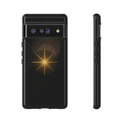Tough Cases - Radiant Star Phone Case, Protective Black Shockproof Cover with Golden Light Design