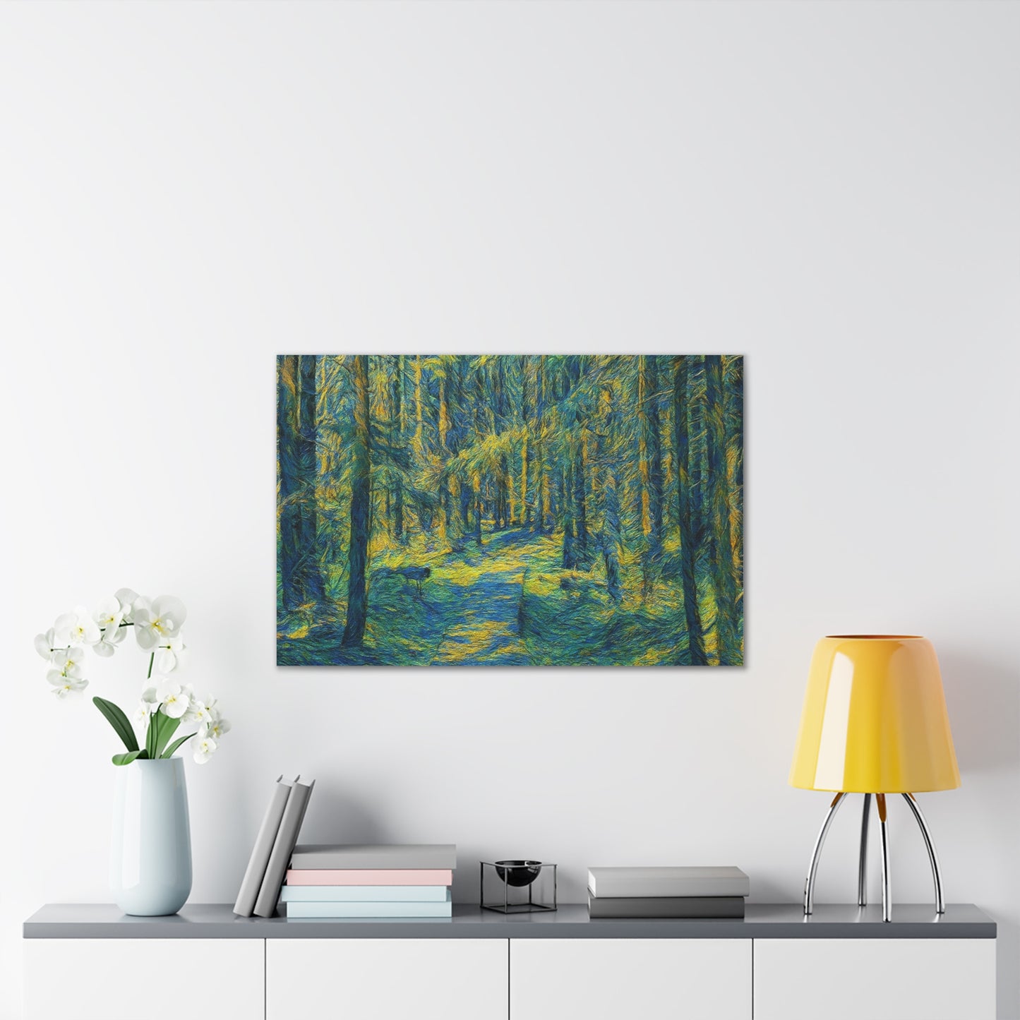 Sunlit Forest Path Canvas — Impressionist Woodland Wall Art