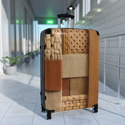 Woven Patchwork Carry-On Suitcase — Cozy Rattan & Knit Travel Luggage