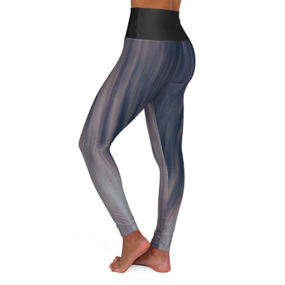 Abstract Blue Gray Marble High Waisted Yoga Leggings