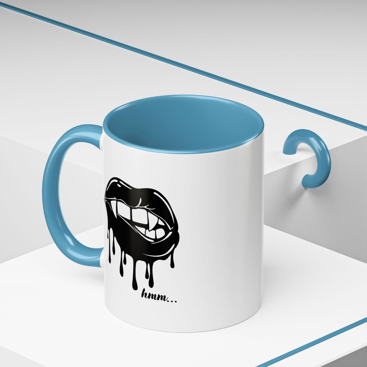Black Dripping Lips accent coffee mug with bite graphic, available in 11oz and 15oz sizes, by Printify.
