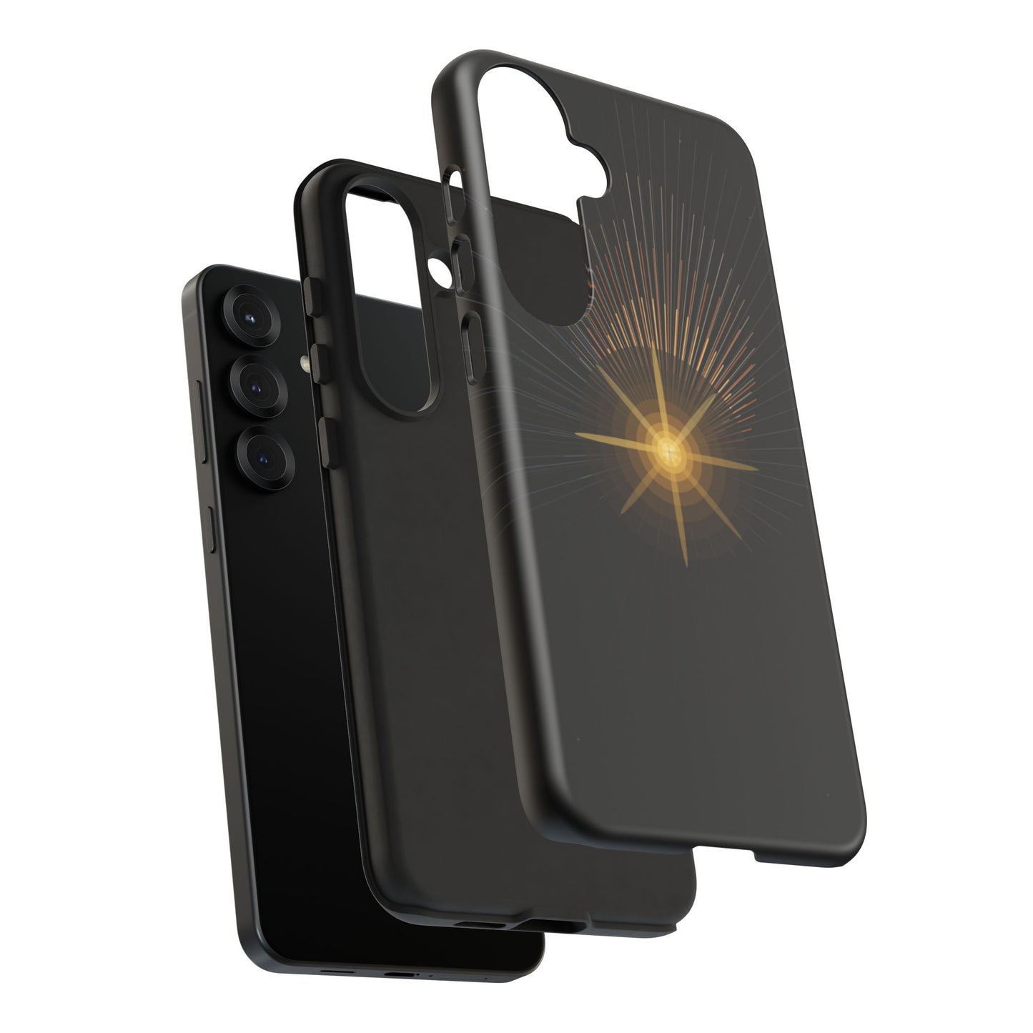 Tough Cases - Radiant Star Phone Case, Protective Black Shockproof Cover with Golden Light Design