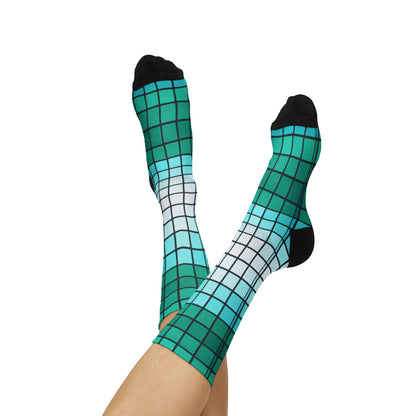 Teal Gradient Grid Socks | Sublimation Patterned Socks