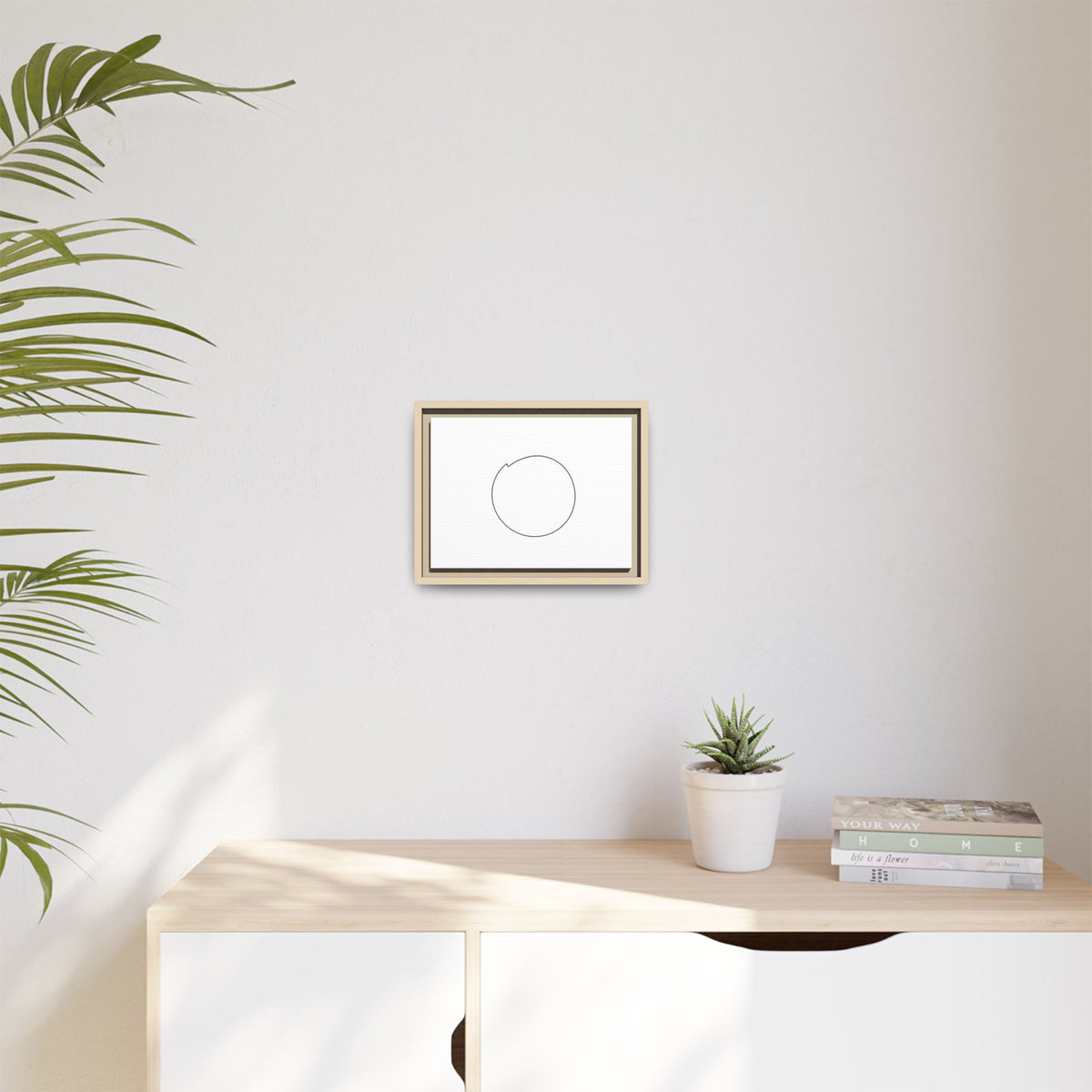 Framed matte canvas wall art featuring a minimal circular line design, by Printify, ideal for modern home decor.