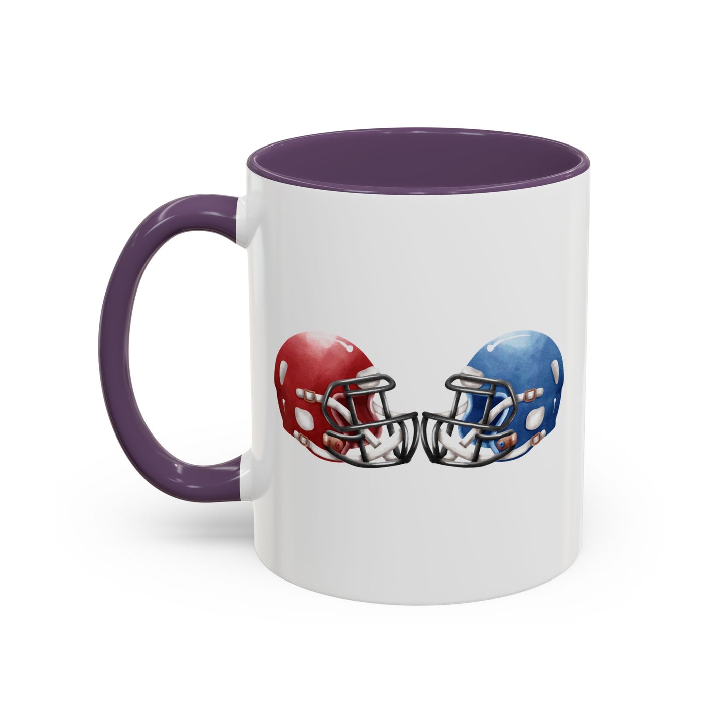Football Helmet Coffee Mug — Red vs Blue Rivalry Accent Mug (11/15oz)