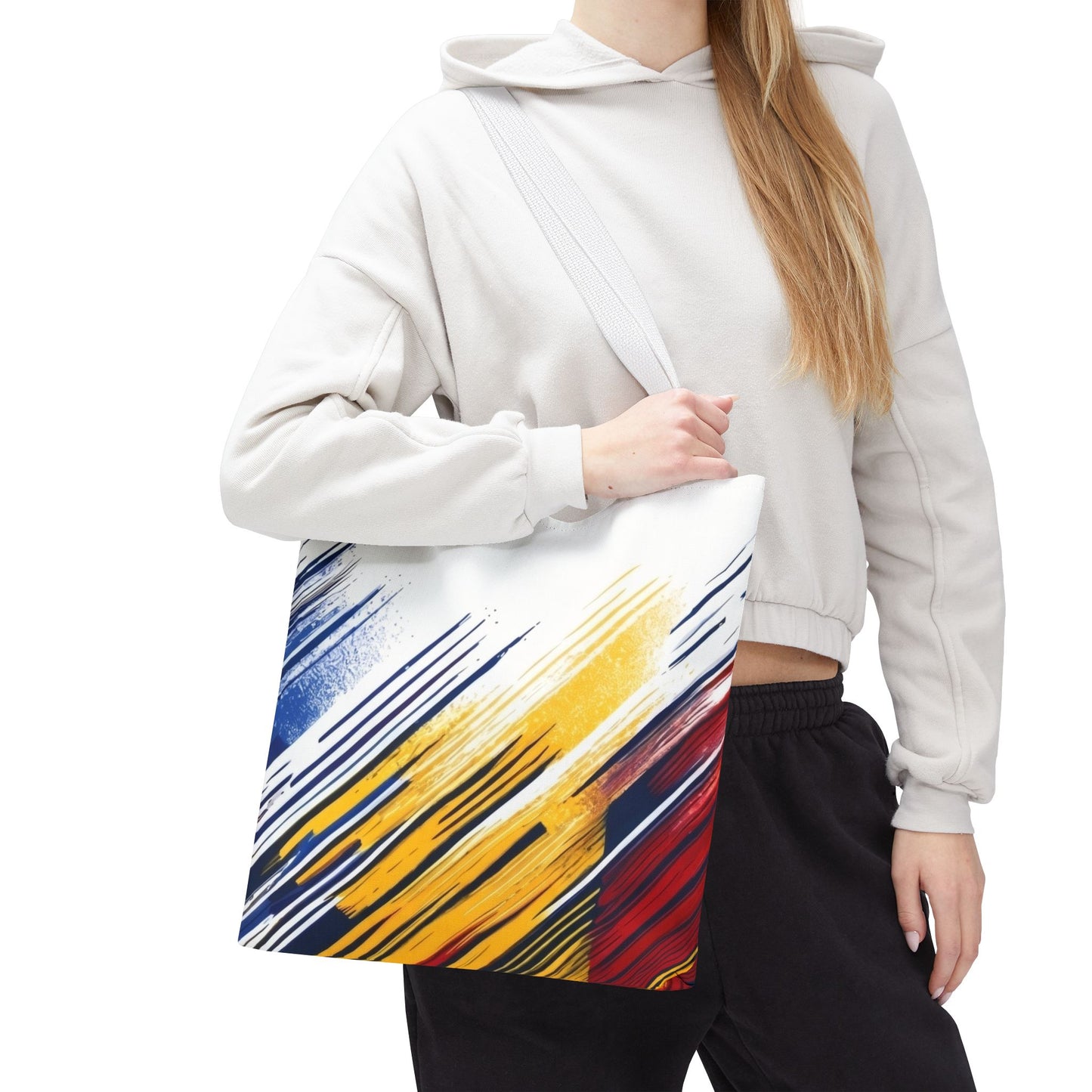 Abstract Brushstroke Tote Bag - Bold Red, Yellow & Blue All-Over Print