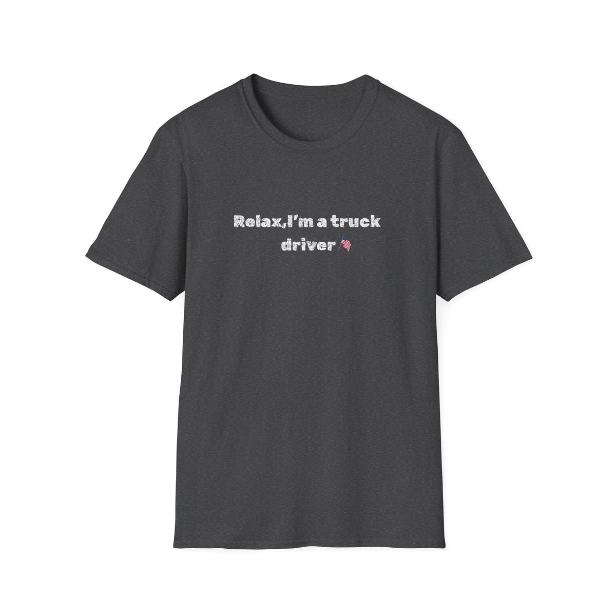 Pink heart and humorous "Relax, I'm a Truck Driver" T-shirt by Printify, casual trucker tee for truck drivers and truck enthusiasts.
