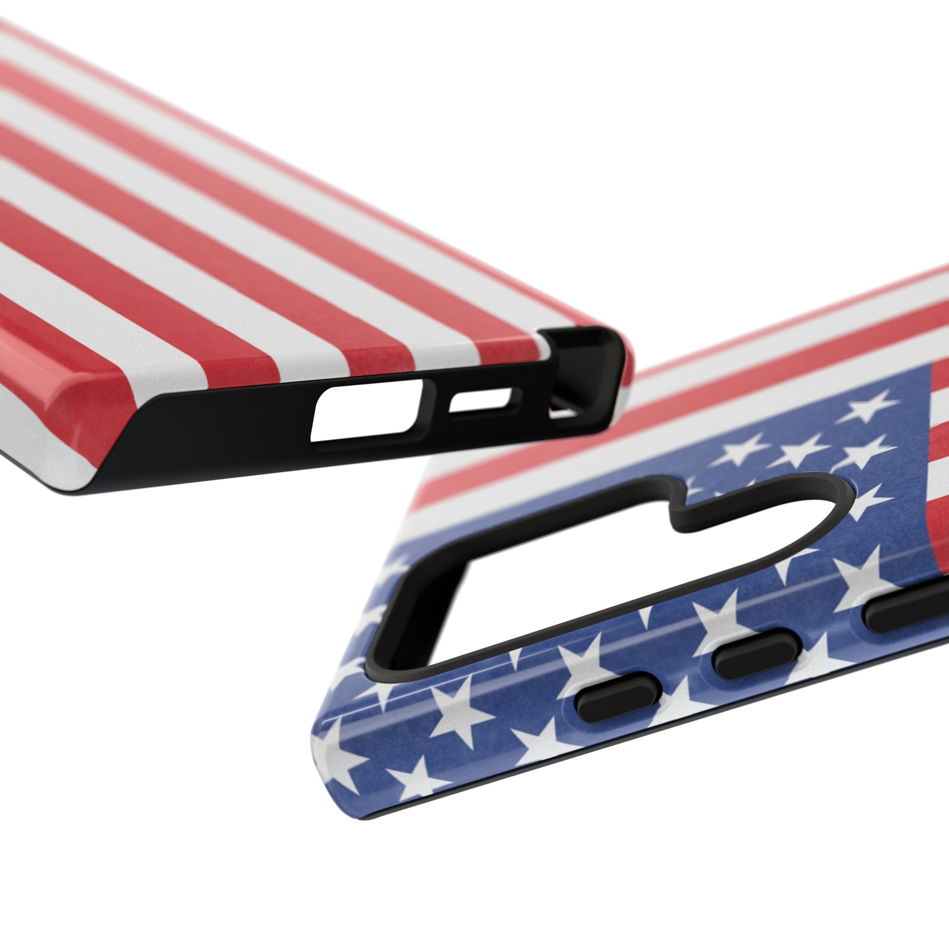 American flag tough phone case for iPhone and Samsung, patriotic protective cover with bold flag design.